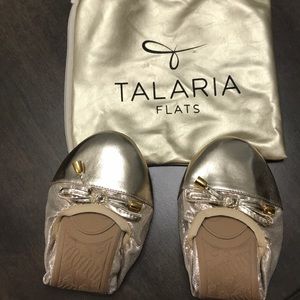 Talaria Flats in Gold Metallic. Size 10